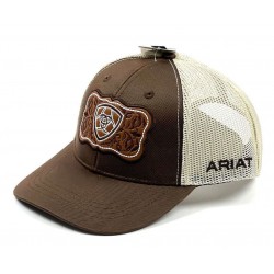 Ariat Ladies Cap Snap Back Faux Leather Floral Logo Brown