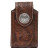 Brown Leather Tooled Floral w/ Round Concho Cell Phone Case