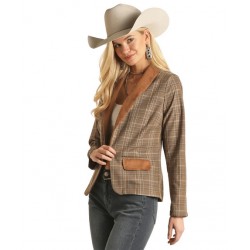 Rock & Roll Cowgirl Ladies Light Brown Plaid Blazer