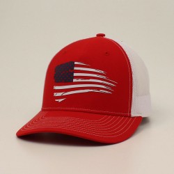 Ariat Mens R112FP Cap Snap Back Distressed USA Flag Red