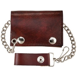 Antique Leather Trifold Wallet w/Chain by Western Express