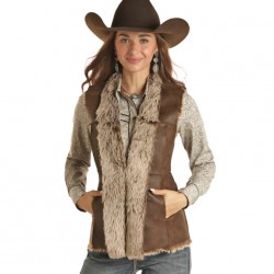 Powder River Ladies Distressed Dark Brown Fur Vest